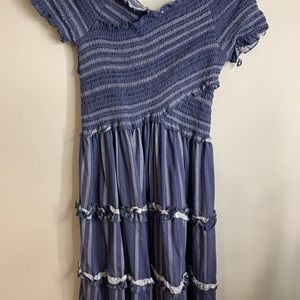Striped blue stretchy tiered dress